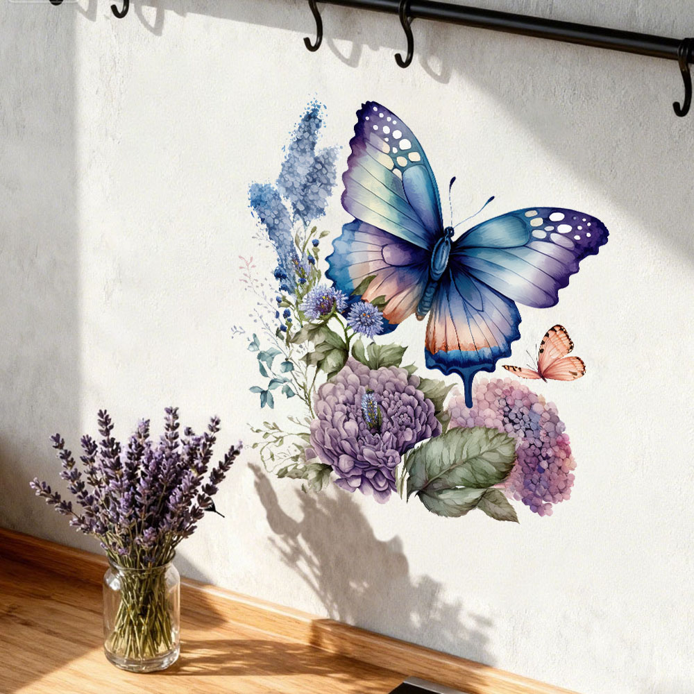 Pvc Panel Background - Aquarel vlinder bloem muurstickers stickers bloemen