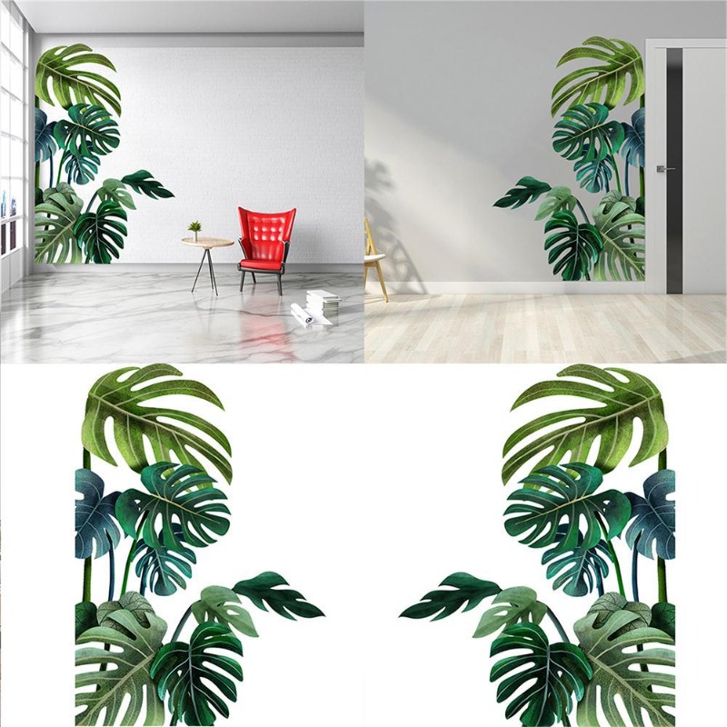 Pvc Panel Background - Grote Nordic Green Leaf muurstickers voor