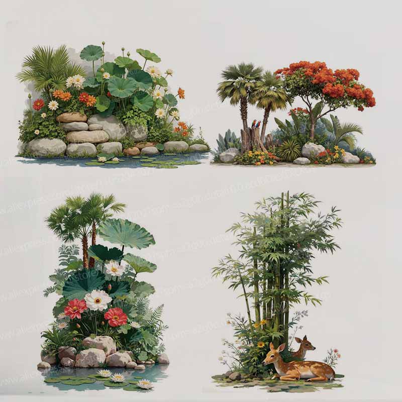 Pvc Panel Background - Tropische planten bloemenboom muurstickers zelfklevende frisse